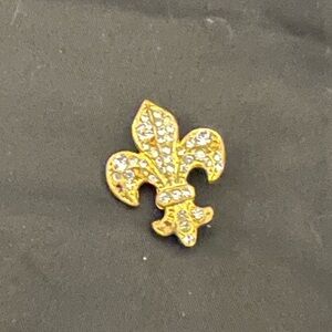 Gold Fleur-de-Lis Brooch with Crystals